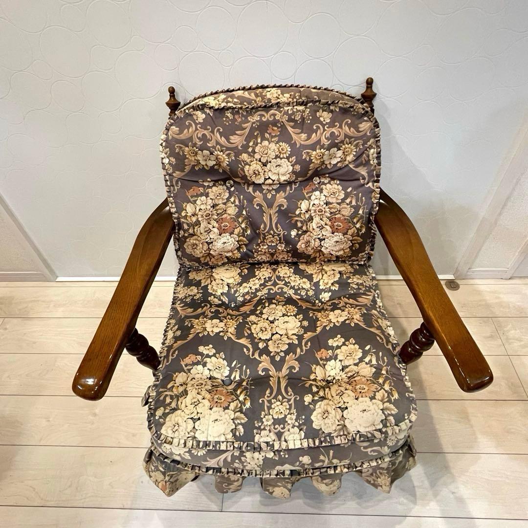 【希少】飛騨産業 穂高 キツツキマーク 花柄 ラウンジチェア アームチェア