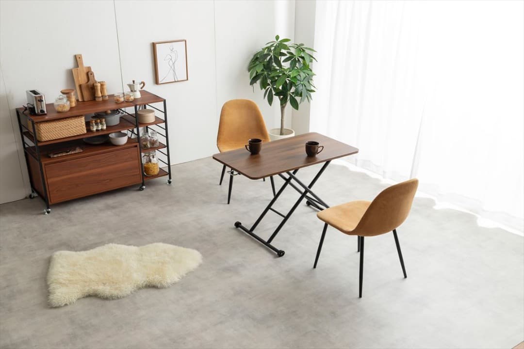 【送料無料】【幅90cm】無段階ガス圧昇降式テーブル 木目調 高さ調節