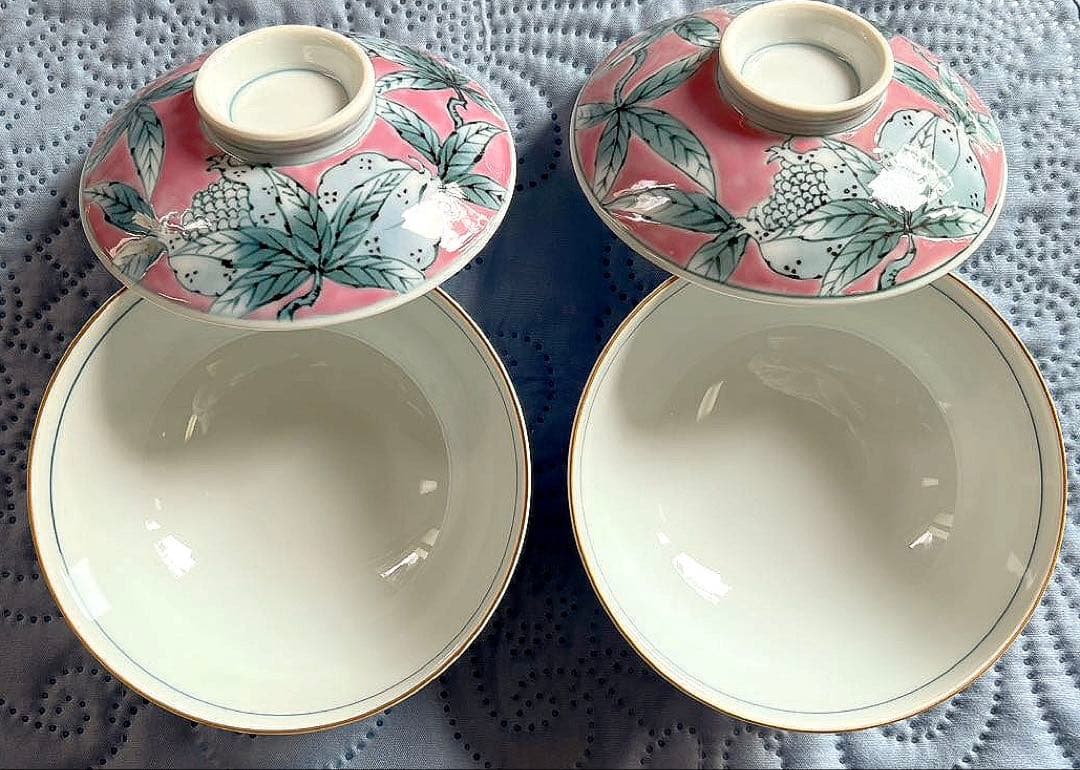 有田焼『桃濃ざくろ絵京平蓋付飯椀』( 大1個・小2個セット)・貞山窯作