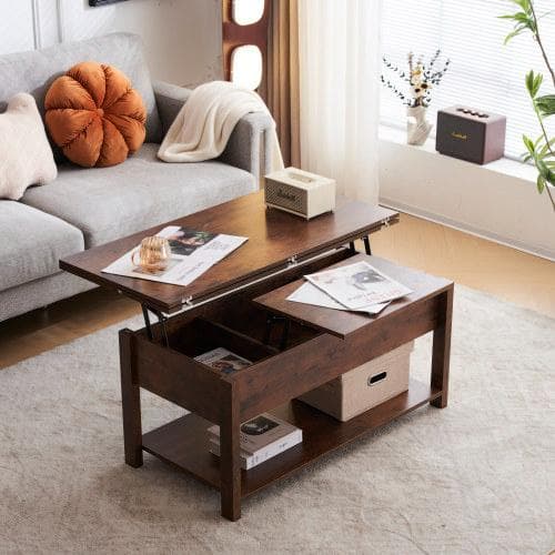 ローテーブル 収納付き センターテーブル 天板昇降式 天板2倍展開可能 大容量