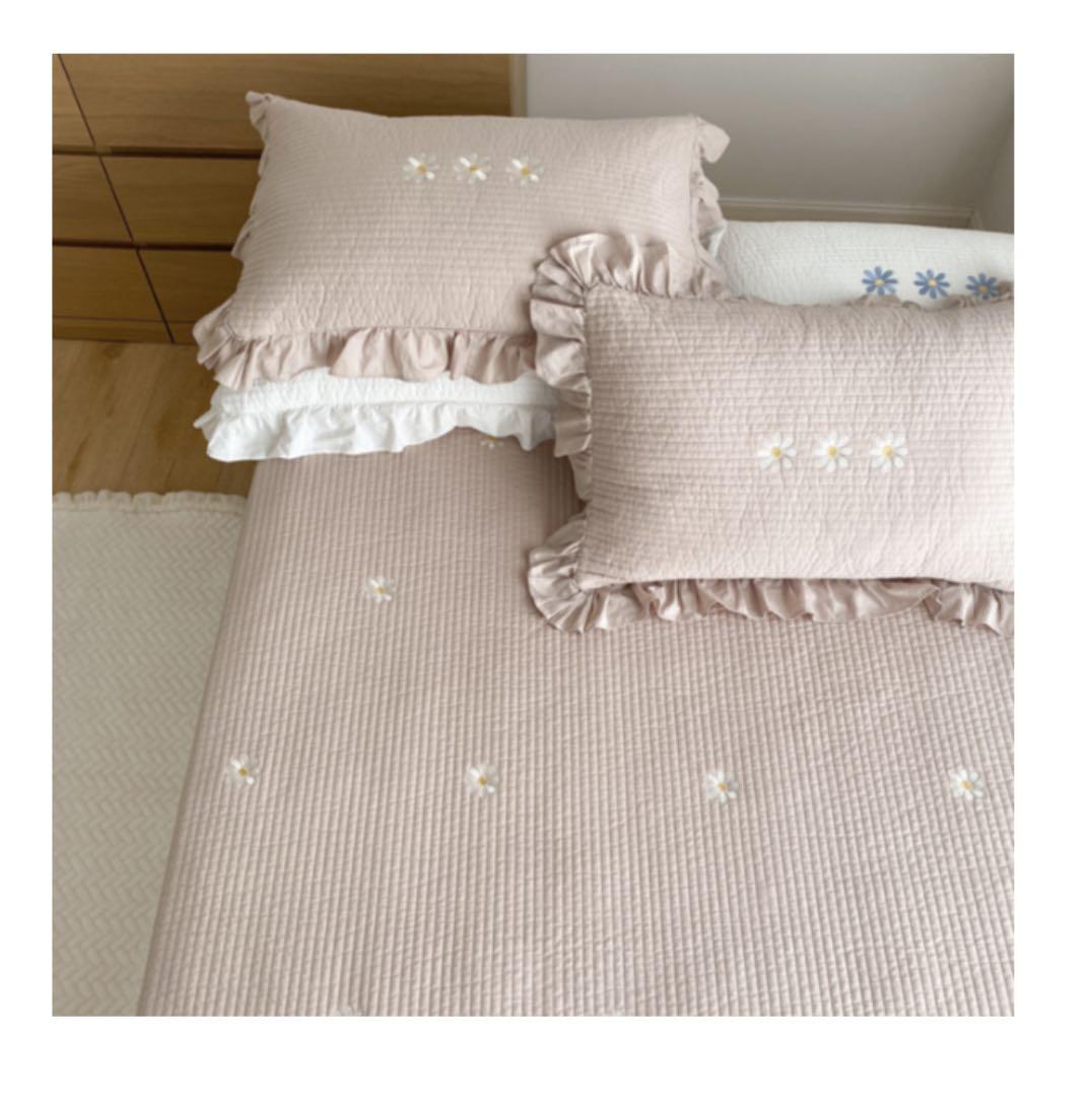 韓国雑貨 デイジー刺繍カラーキルト掛け布団＆枕カバー セット