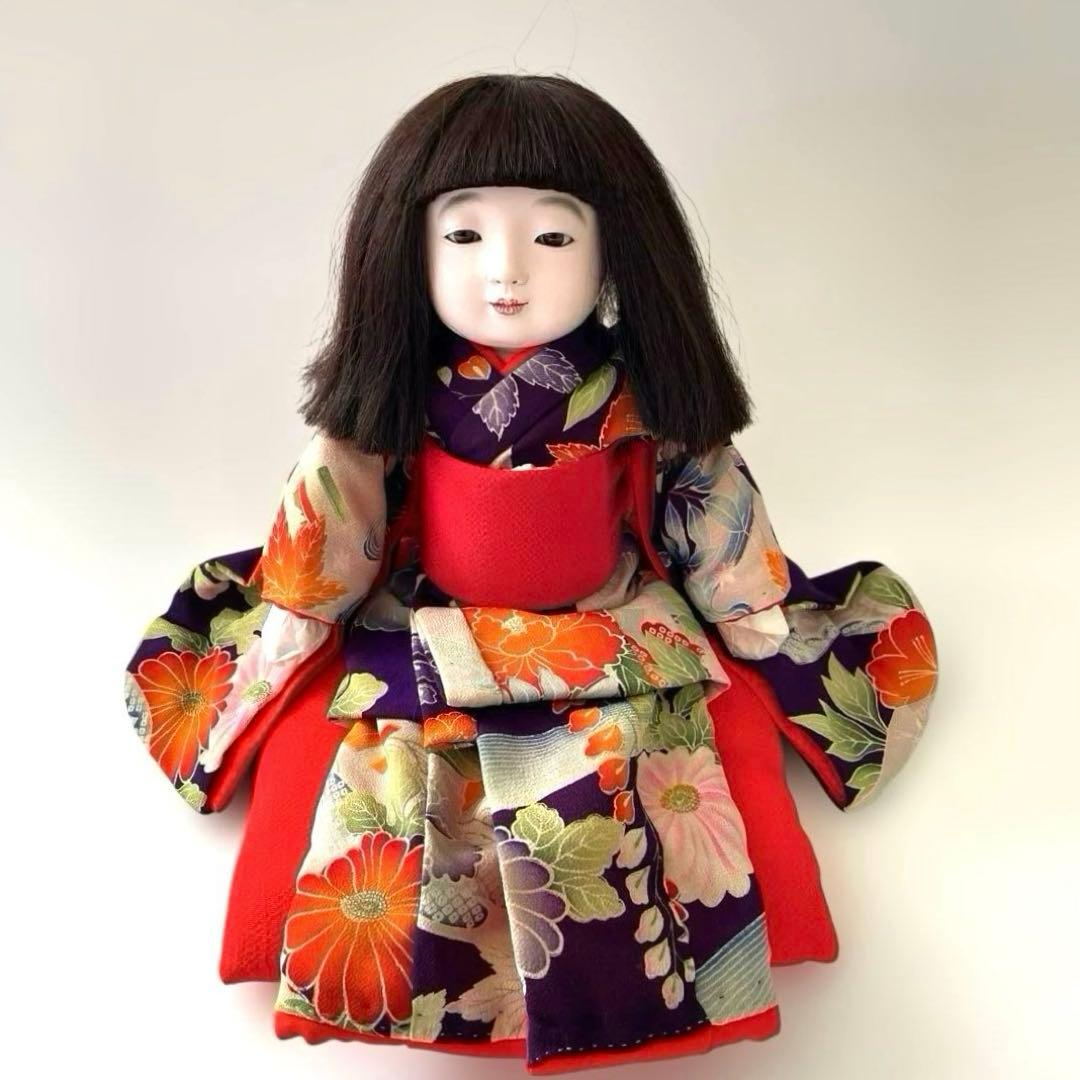 市松人形　松乾斎東光作　座り市松　正絹古代裂着物