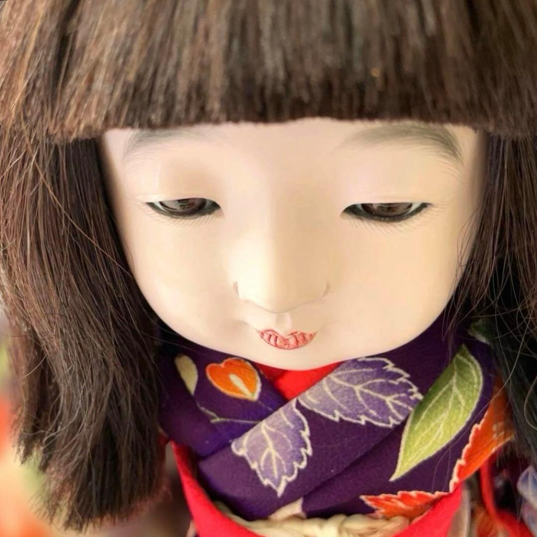 市松人形　松乾斎東光作　座り市松　正絹古代裂着物