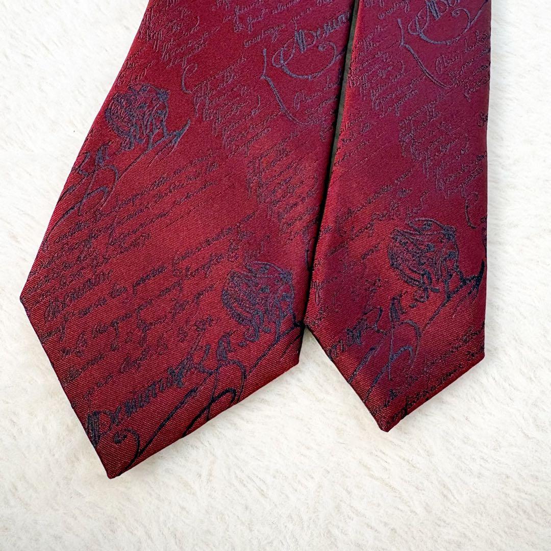 極美品　ベルルッティ　カリグラフィー　ネクタイ　シルク　ボルドー　赤　イタリア製