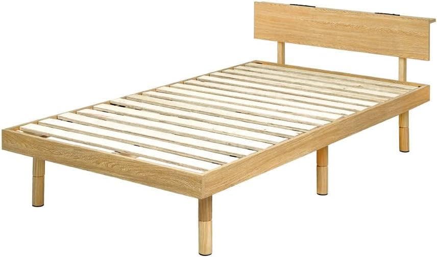 【すのこ】セミダブルベッドフレーム 棚・3口コンセント付き（ナチュラル色）