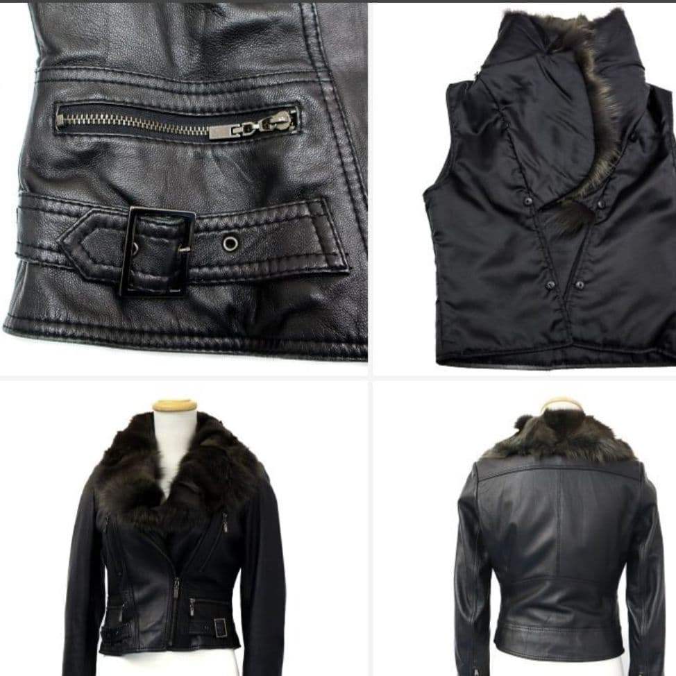 アンディ Andy ラムレザー ファー付き レザージャケット レディース S 黒