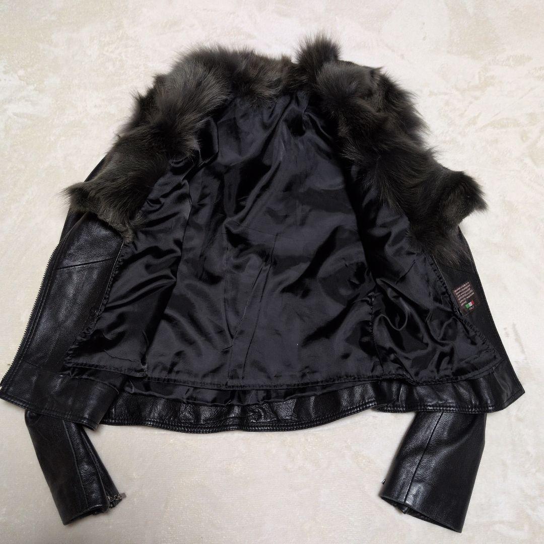 アンディ Andy ラムレザー ファー付き レザージャケット レディース S 黒