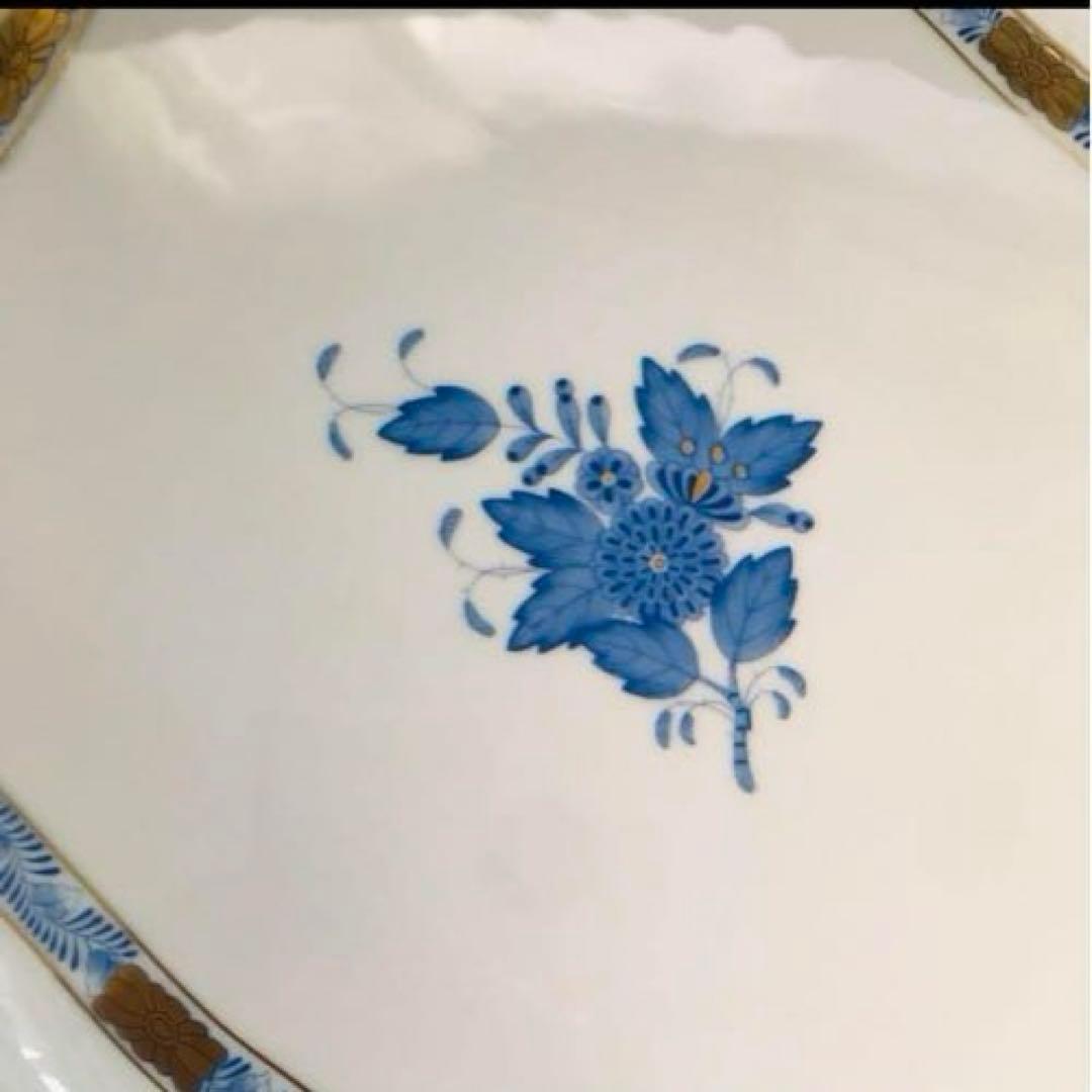 ヘレンド     アポニーブルー　持ち手付きトレイ