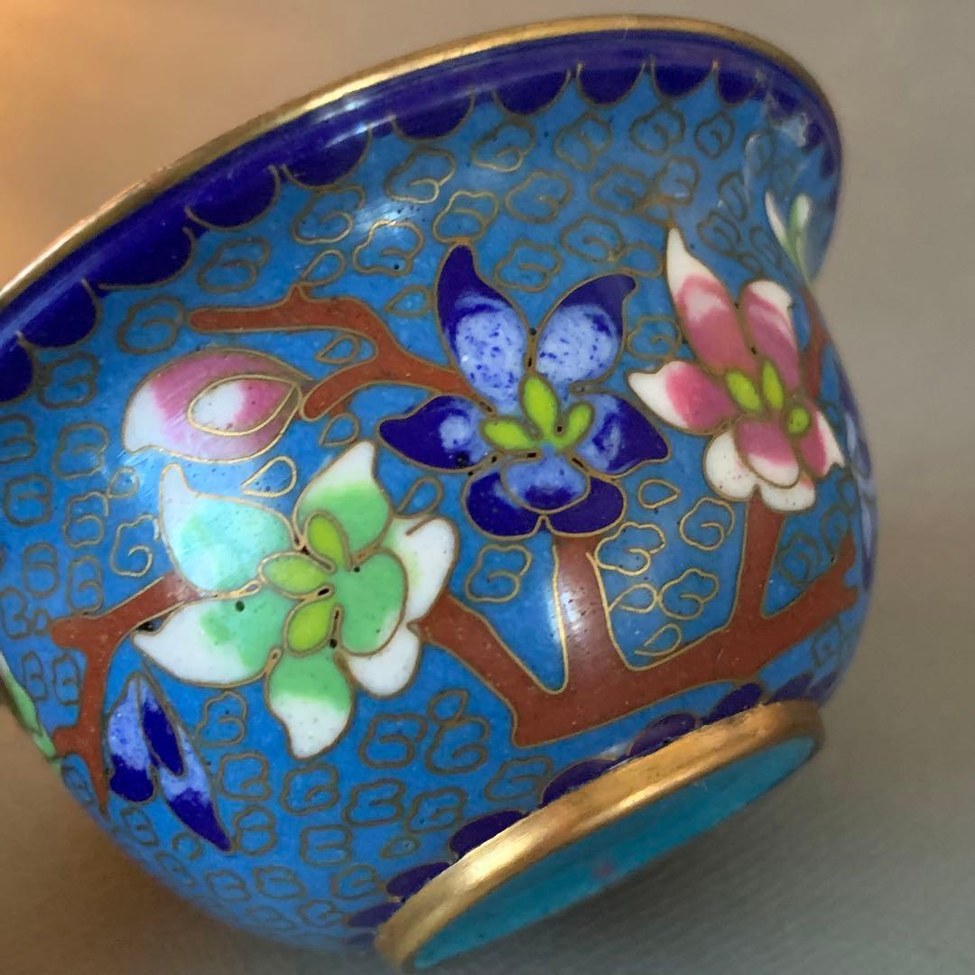 N401、中国古美術 景泰蓝 七宝焼 湯呑み ぐい呑 4客