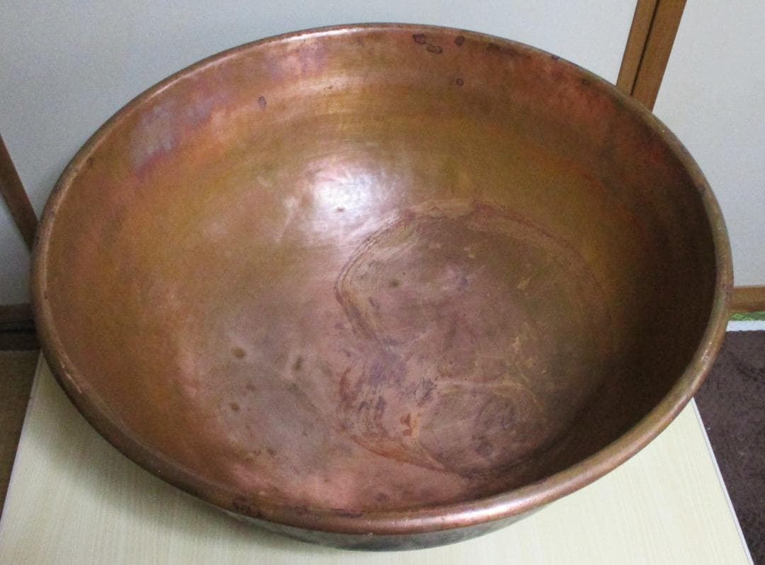 古い銅製のさわり鍋　あんこ鍋　大鍋　特大６４㎝　９.２kg
