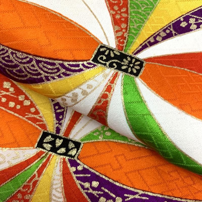 509ag2□七五三 七歳 女児 着物&六通袋帯 総柄 金彩 鶴菱文□美品