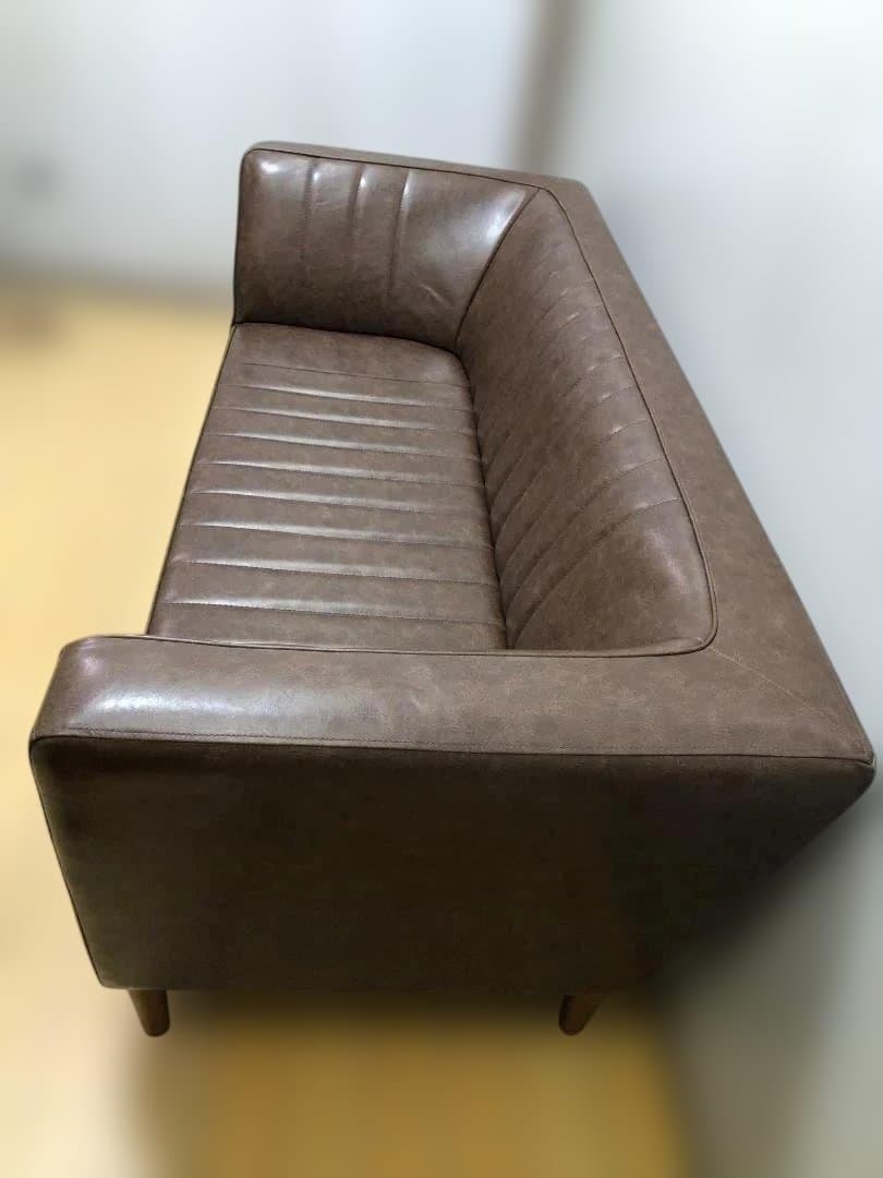 送料無料 2人掛けソファ レザー調 インテリアショップ カフェ風　112925