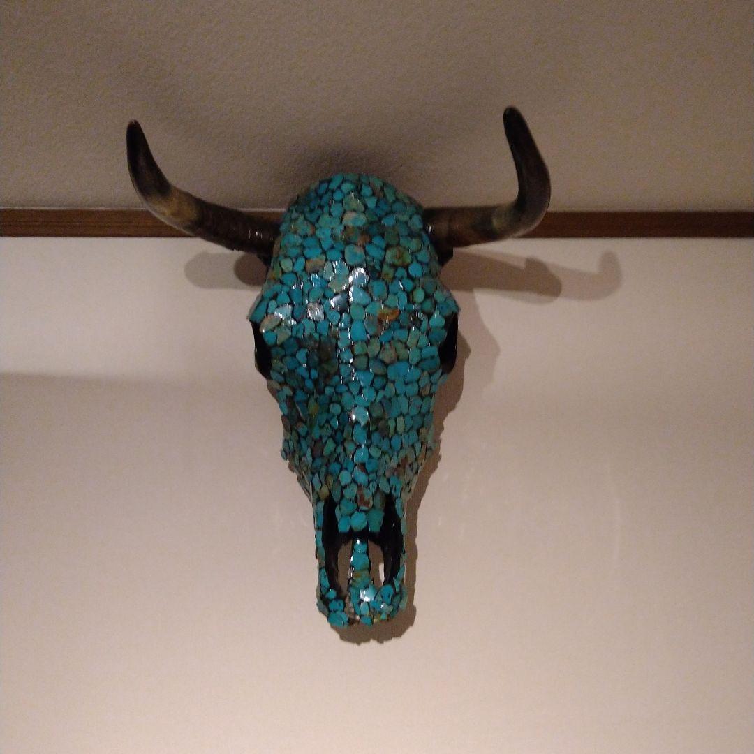 ターコイズ装飾 牛の頭部 壁掛け