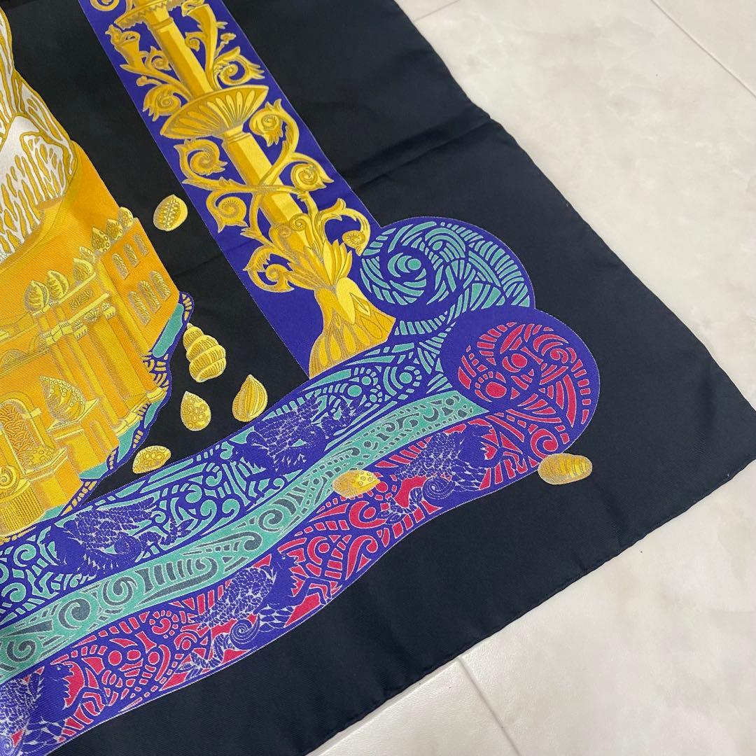 HERMES エルメス カレ90 L'Atlantide 黒ゴールド シルク