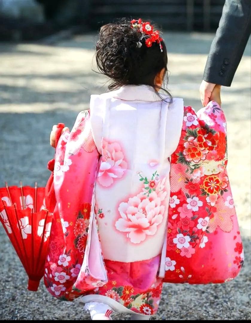 【マユミブランド 】　七五三　3歳 女の子 着物 晴れ着セット 花柄 ピンク