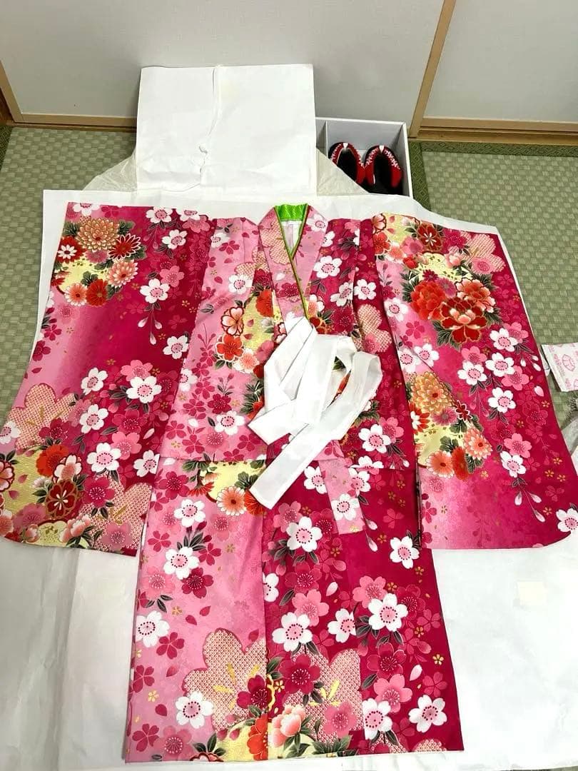【マユミブランド 】　七五三　3歳 女の子 着物 晴れ着セット 花柄 ピンク