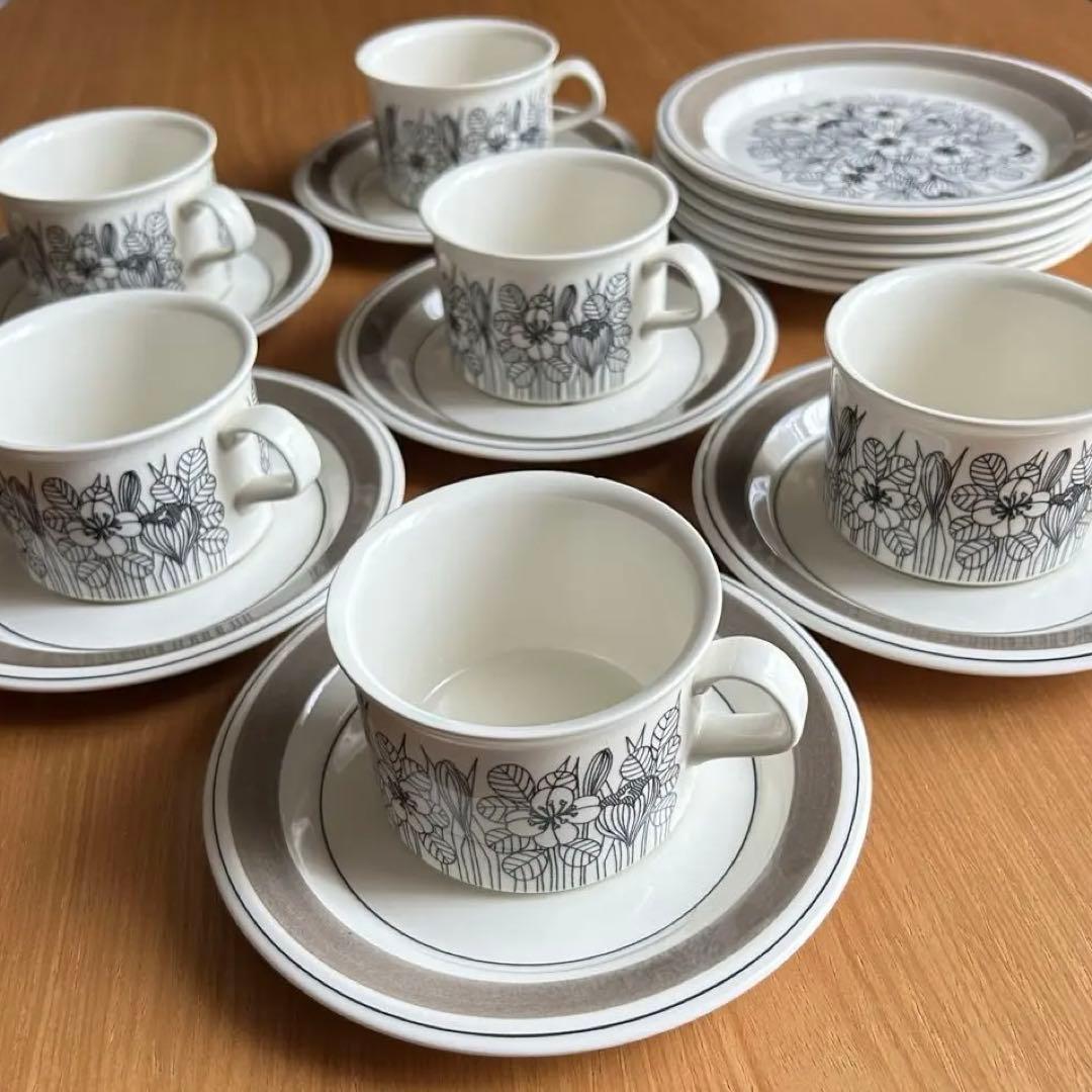 ARABIA クロッカス グレーリム 6客フルセット 1978-79