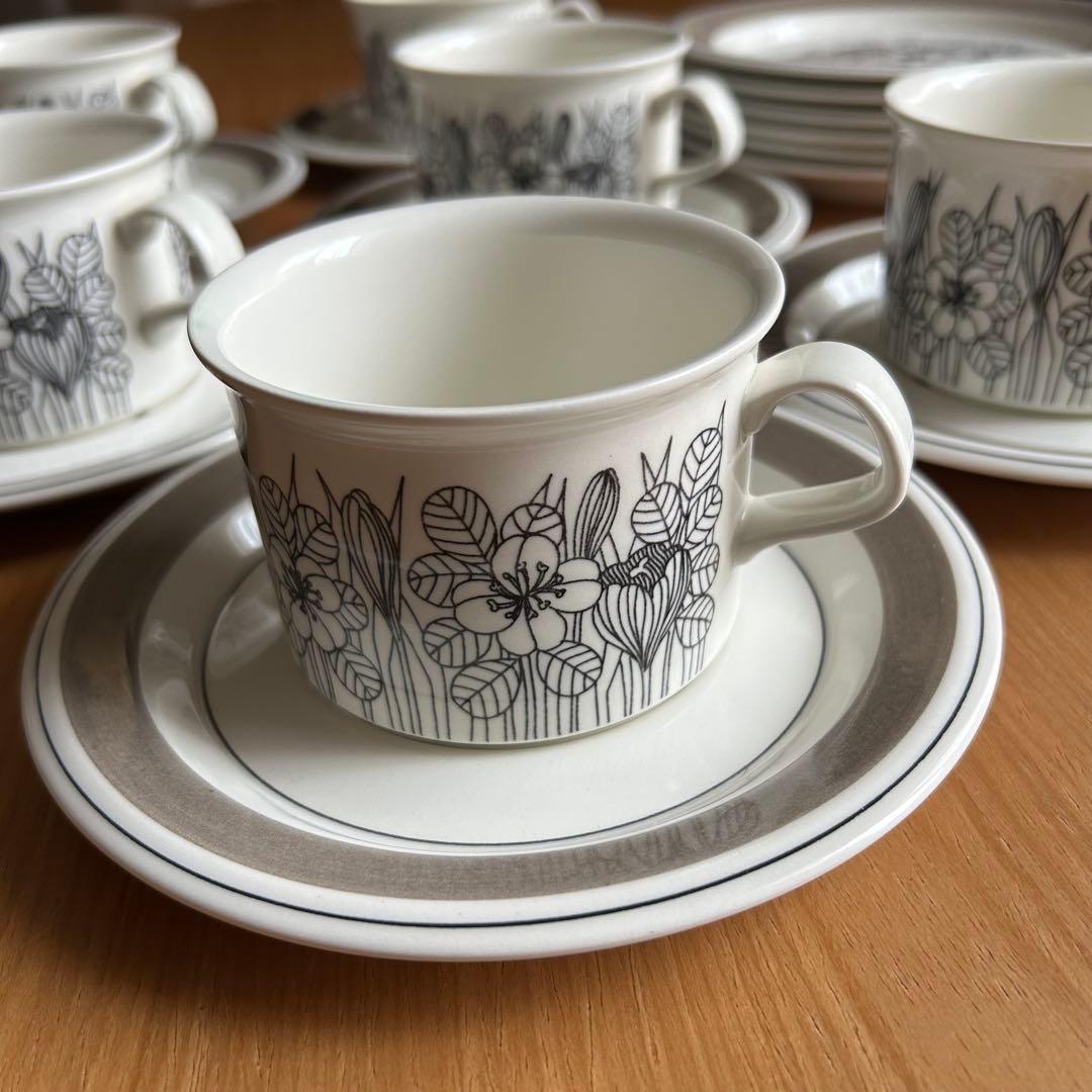 ARABIA クロッカス グレーリム 6客フルセット 1978-79