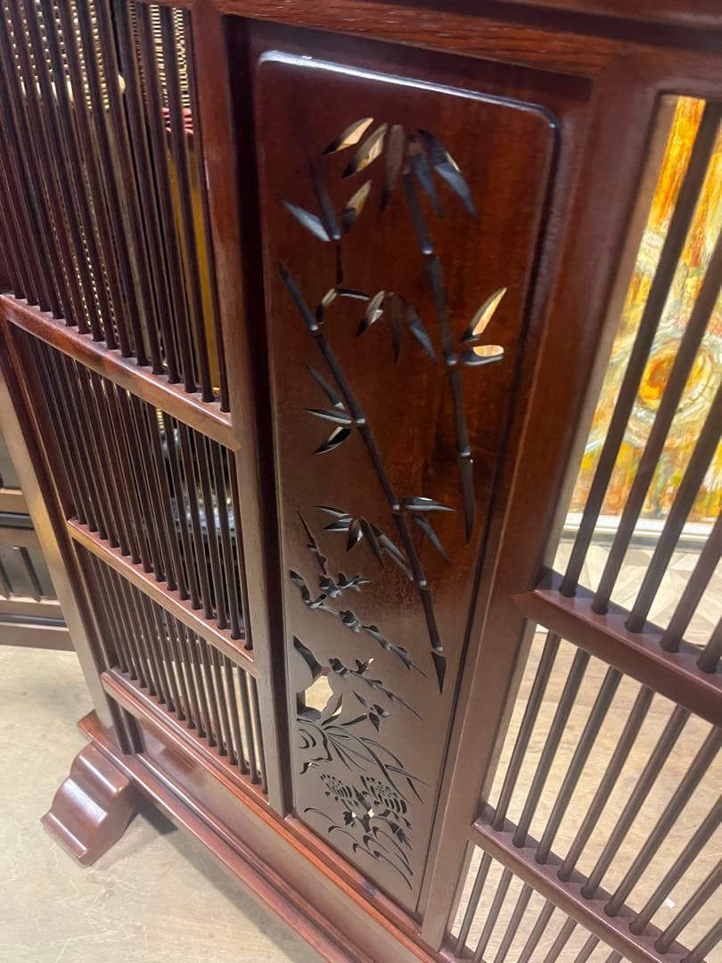 Yasu＊衝立 透かし彫り 螺鈿細工 唐木 間仕切り インテリア 紫檀楔