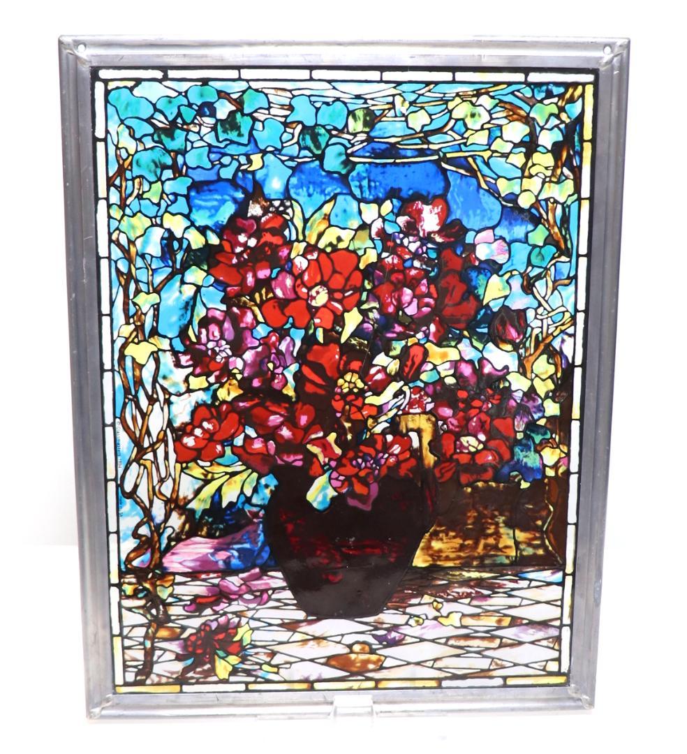ルイス・C・ティファニー ヴィンテージ ステンドグラス 赤い牡丹の花瓶 大型