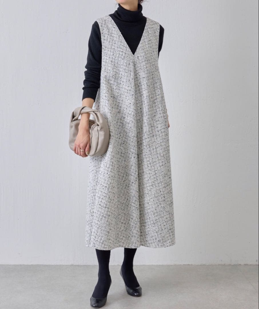 【美品】BEARDSLEY✴︎ツイードフレアワンピース　ホワイト サイズ1