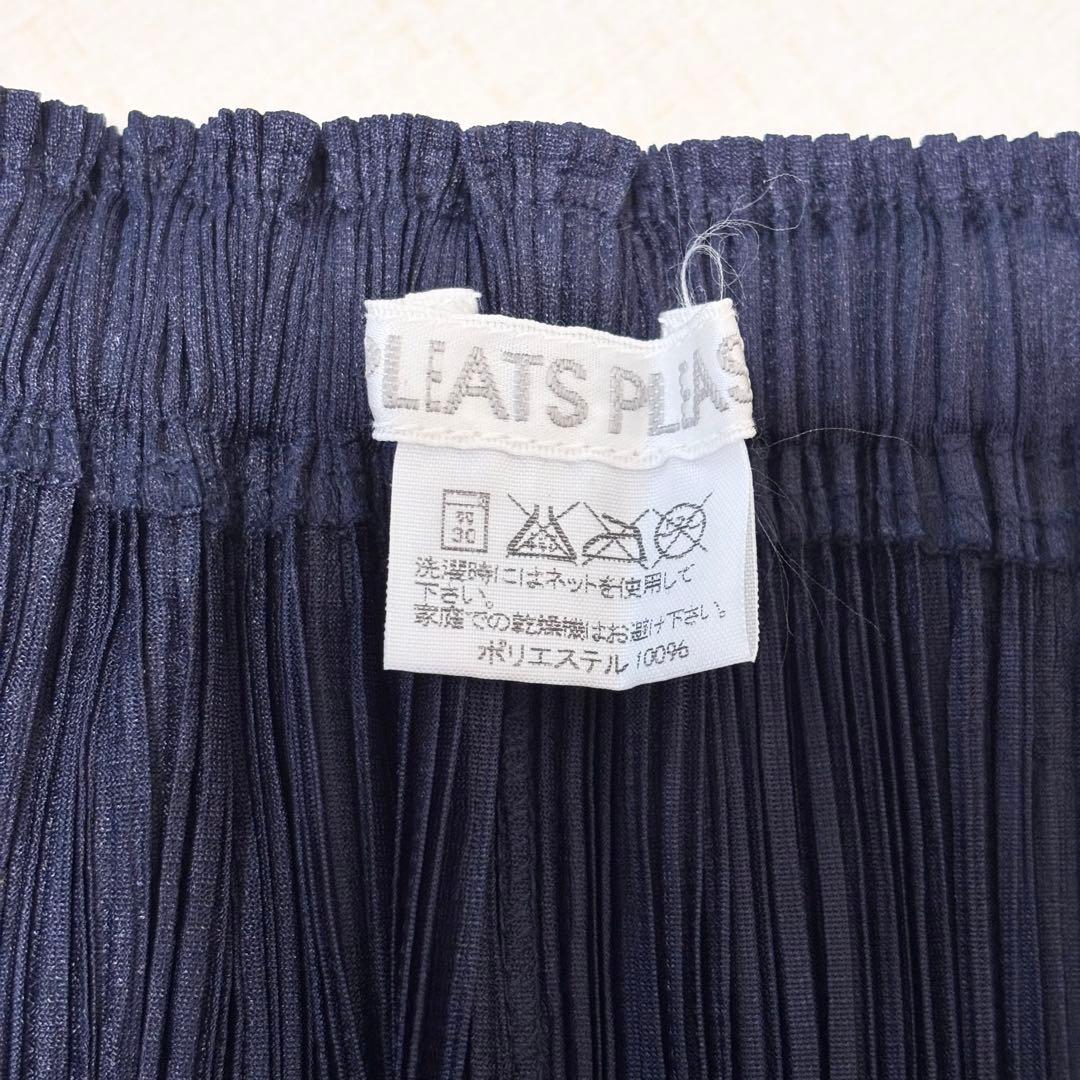 美品　プリーツプリーズ　ロングスカート　デザイン　刺繍　ネイビー　サイズ1