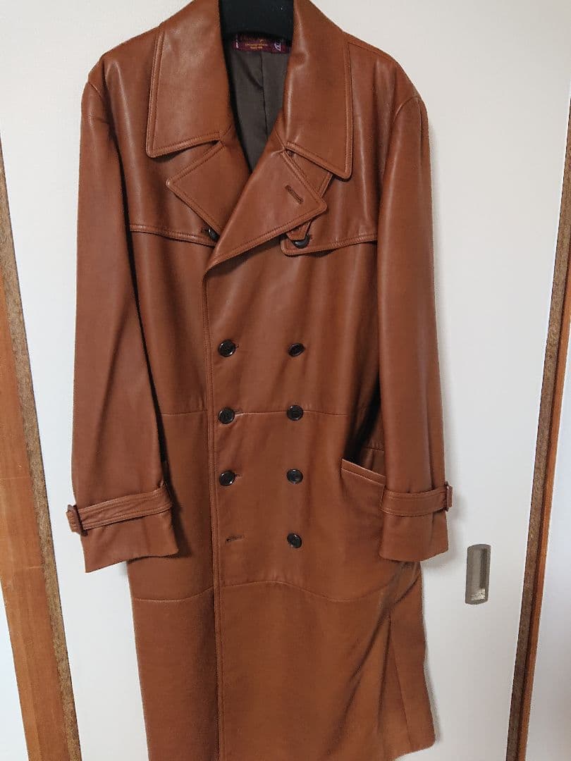 高級ブラウンレザー トレンチコートイタリア製