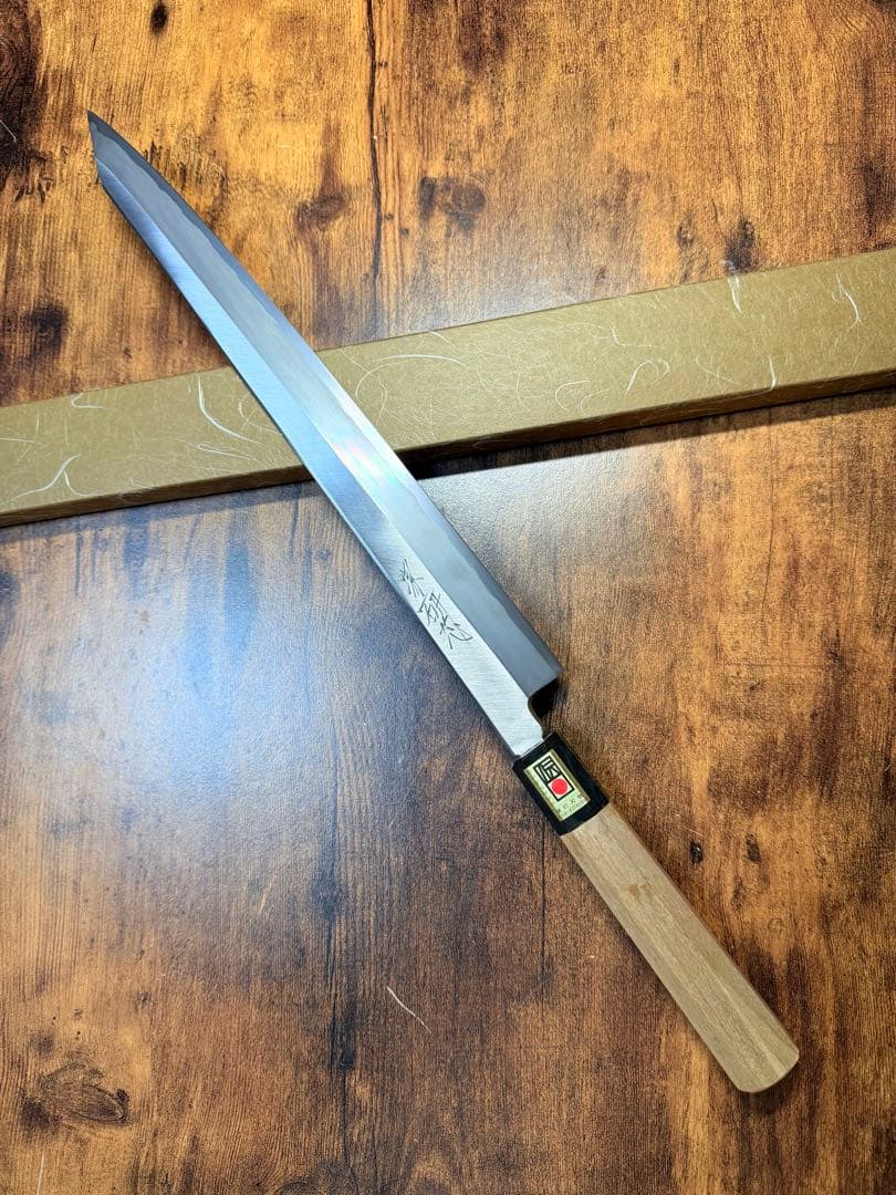 【堺打刃物】刺身 切付　包丁　白ニ鋼　尺一　水牛八角柄