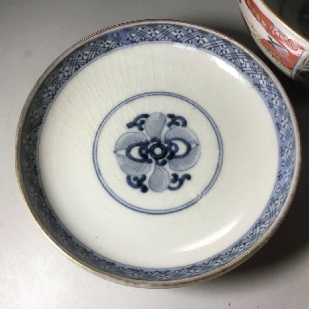 古伊万里◆雛人形文 / 蓋茶碗１客◆明治 染錦 立ち雛 雛道具 和食器