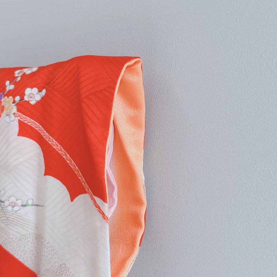 フルセット　七五三　７歳女の子　赤地梅毬　緑地袋帯　鼓　長襦袢付　小物7086