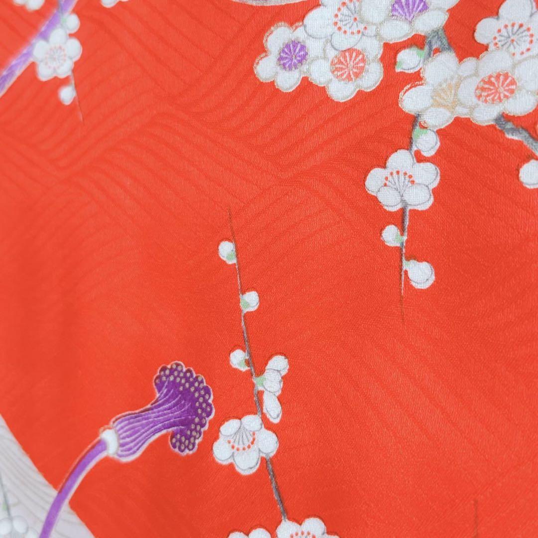 フルセット　七五三　７歳女の子　赤地梅毬　緑地袋帯　鼓　長襦袢付　小物7086