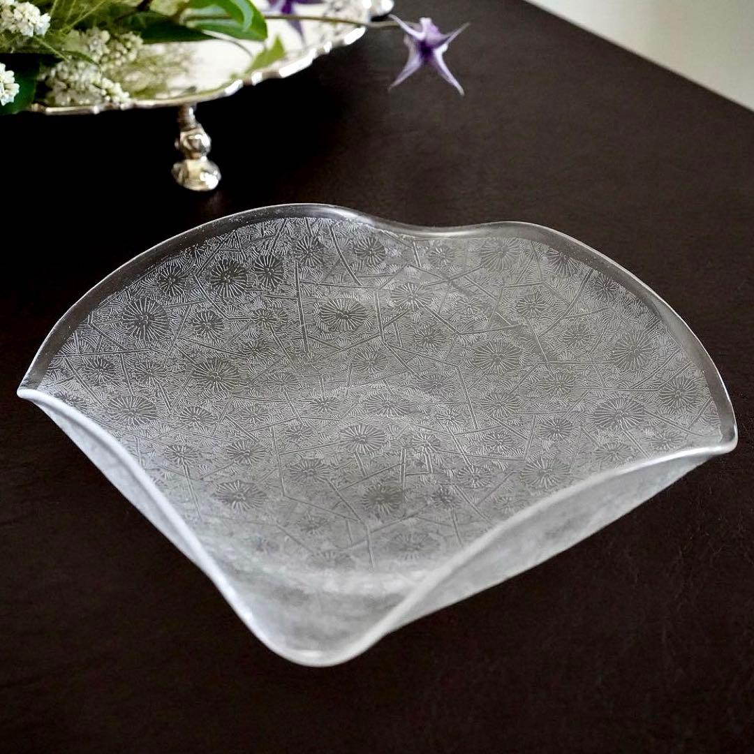 オールドサンルイ｜全面 アシッドエッチングのクリスタル プレート／小物入れ★美品