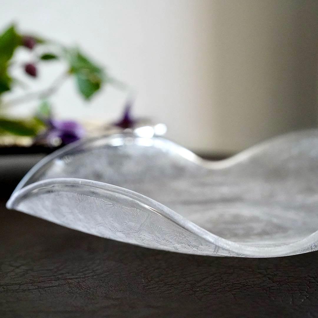 オールドサンルイ｜全面 アシッドエッチングのクリスタル プレート／小物入れ★美品