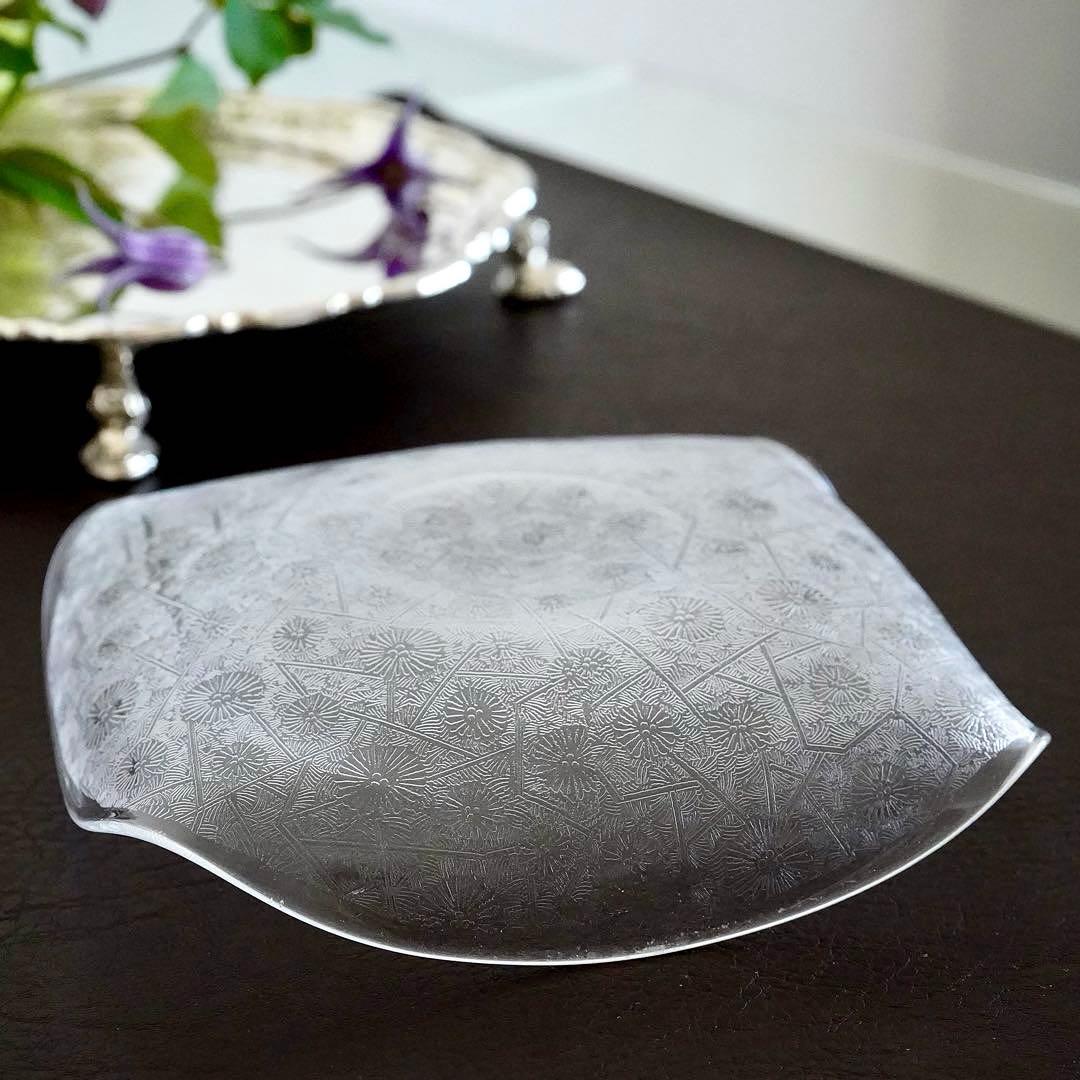 オールドサンルイ｜全面 アシッドエッチングのクリスタル プレート／小物入れ★美品
