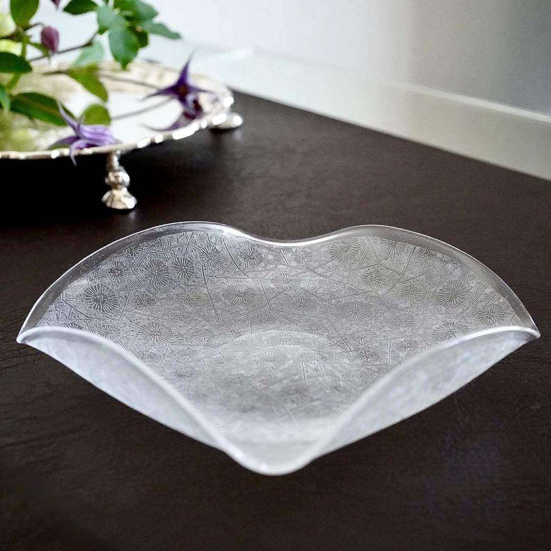 オールドサンルイ｜全面 アシッドエッチングのクリスタル プレート／小物入れ★美品