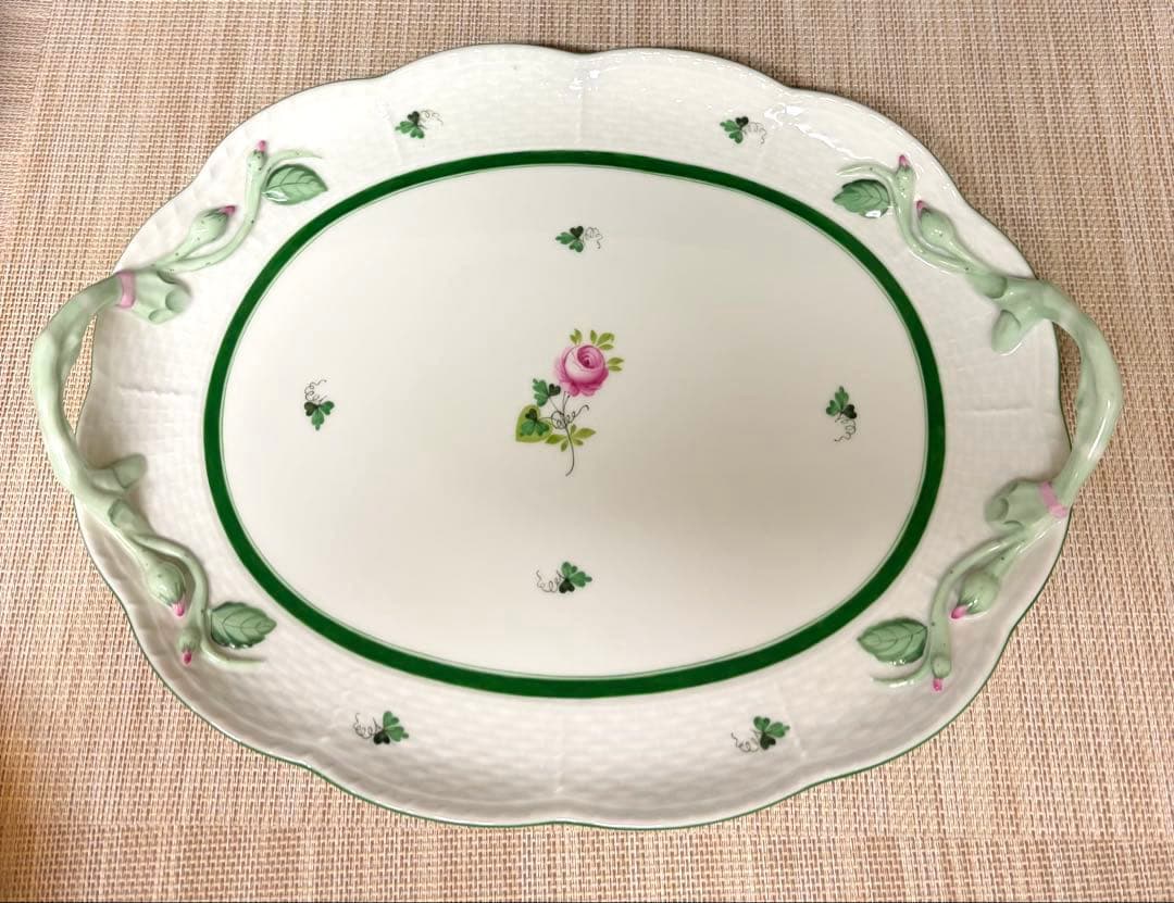 HEREND ウィーンの薔薇 持ち手付き オーバル 大皿 プレート 32cm