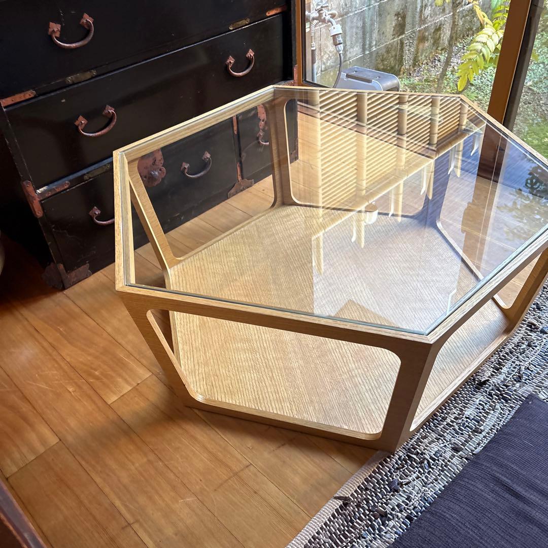 八角形ガラス木製センターテーブル