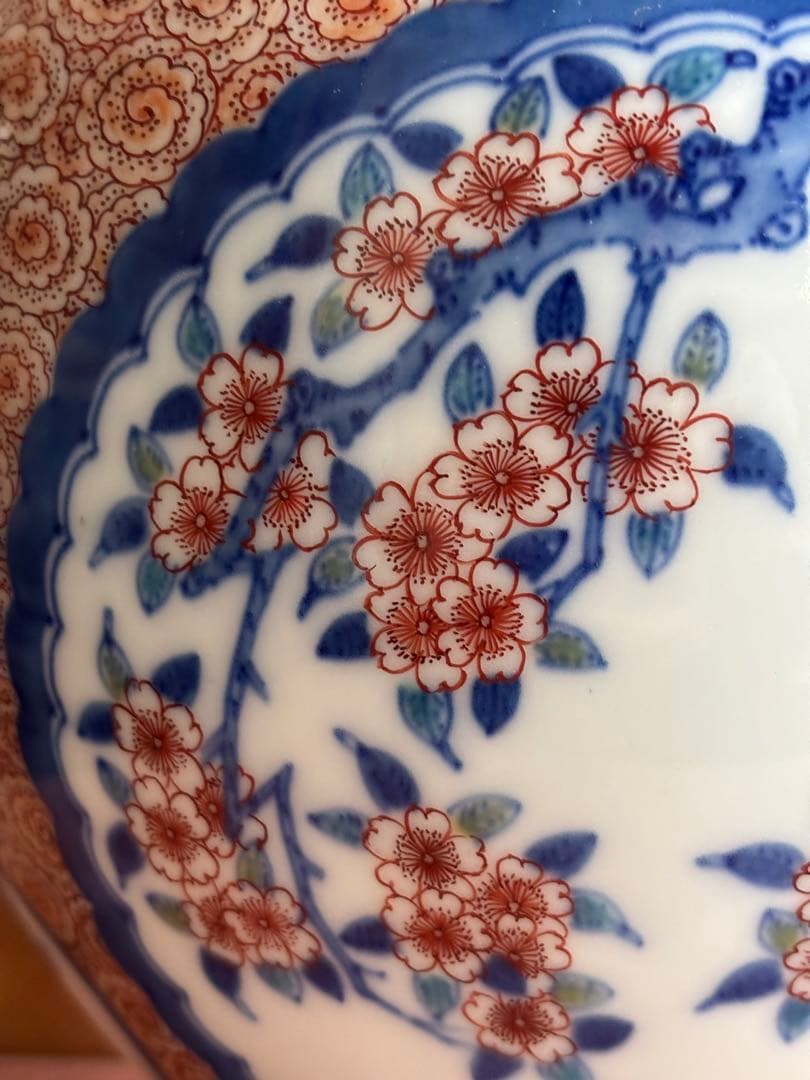 人間国宝十三代今泉今右衛門作色鍋島江戸期名品文様桜牡丹藤袴文瓶　検最上位作品