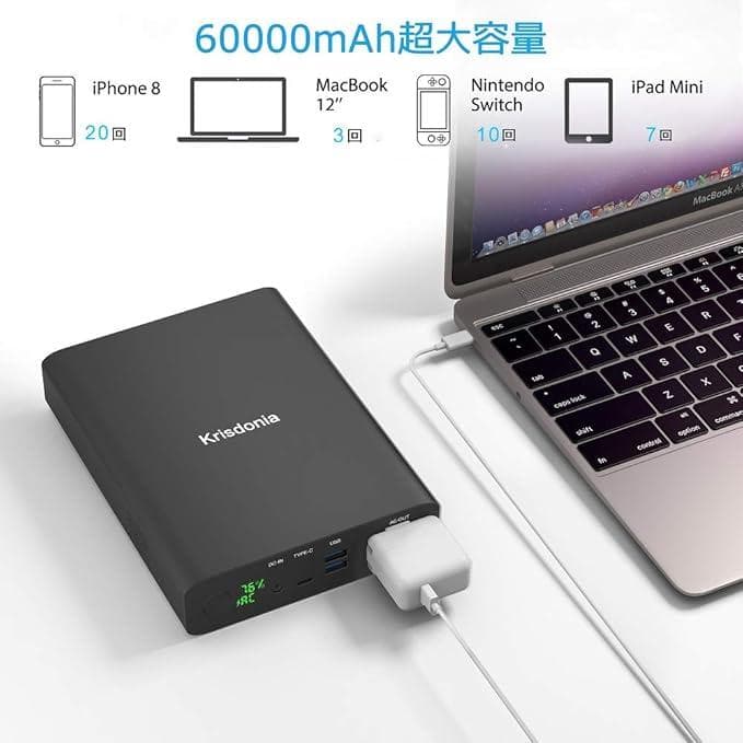 ポータブル電源 大容量60000mAh/222Wh 家庭アウトドア PSE認証済