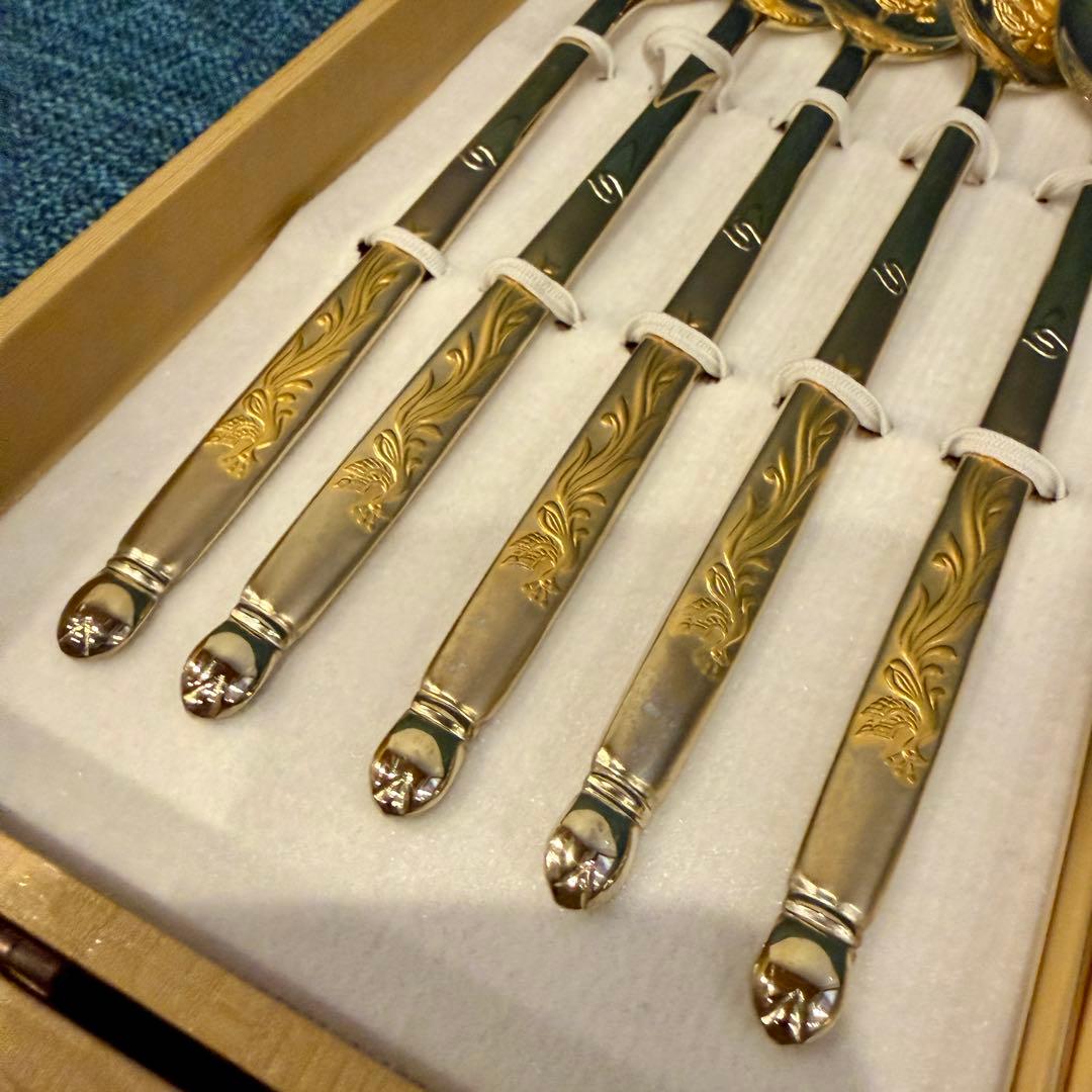 美品 Golden Bell 金装飾 カトラリー 箸5膳 スプーン5本 ゴールド