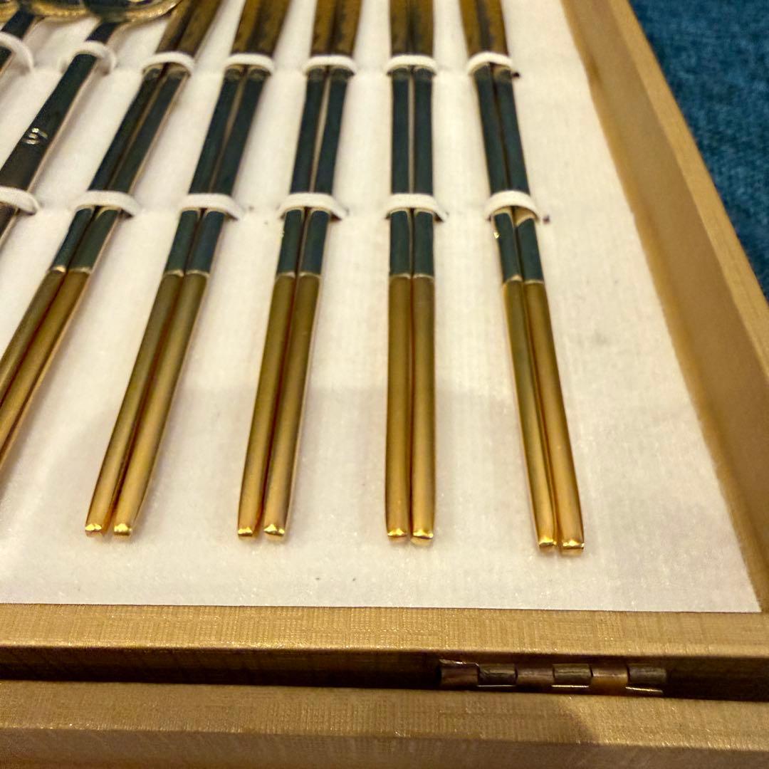 美品 Golden Bell 金装飾 カトラリー 箸5膳 スプーン5本 ゴールド