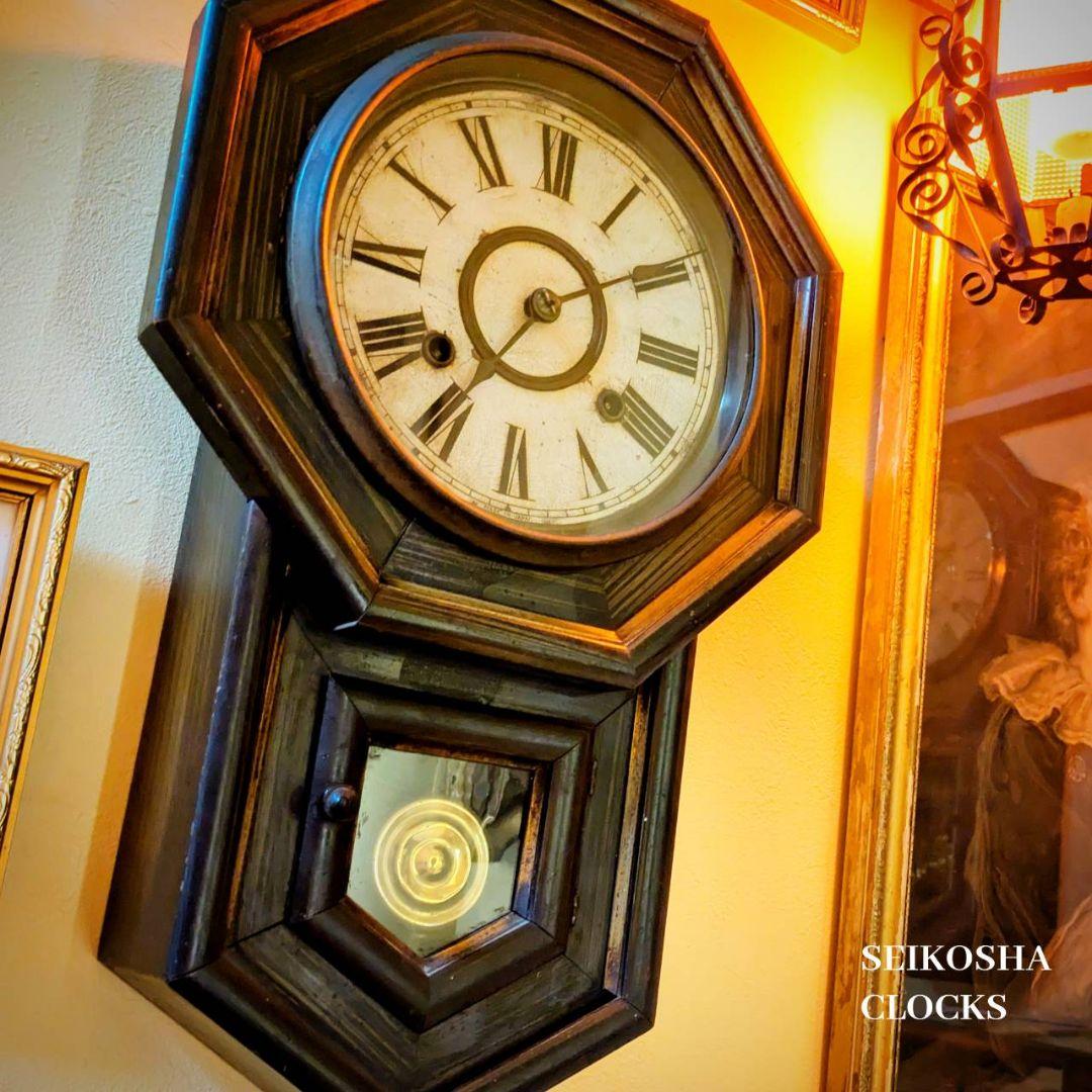 アンティーク掛時計　古時計　ゼンマイ振り子時計　精工舎　古掛時計