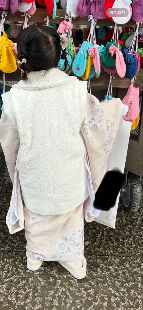 ベージュ花柄着物セット　被布　七五三　着物