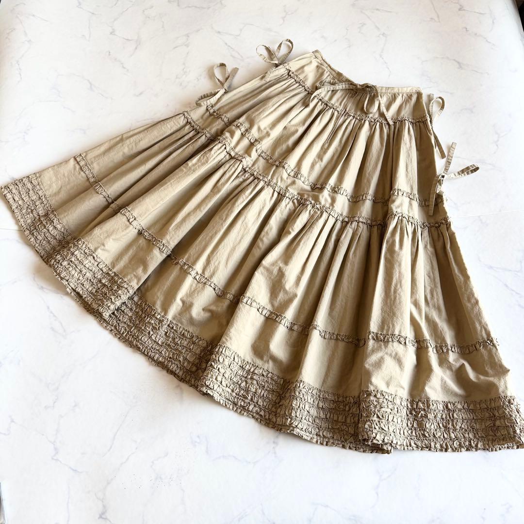 美品 ピンクハウス ティアードスカート マキシ丈 ピコフリル リボン ギャザー