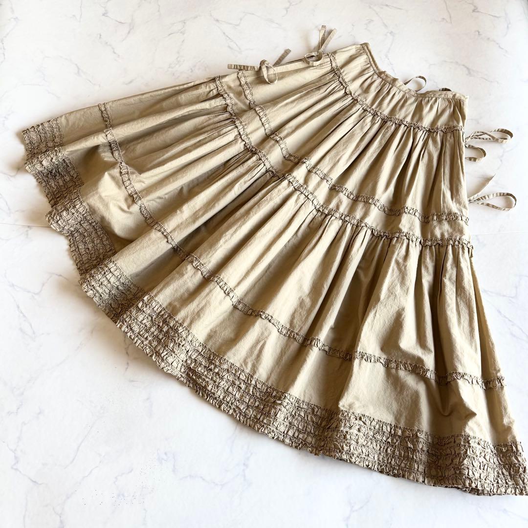 美品 ピンクハウス ティアードスカート マキシ丈 ピコフリル リボン ギャザー