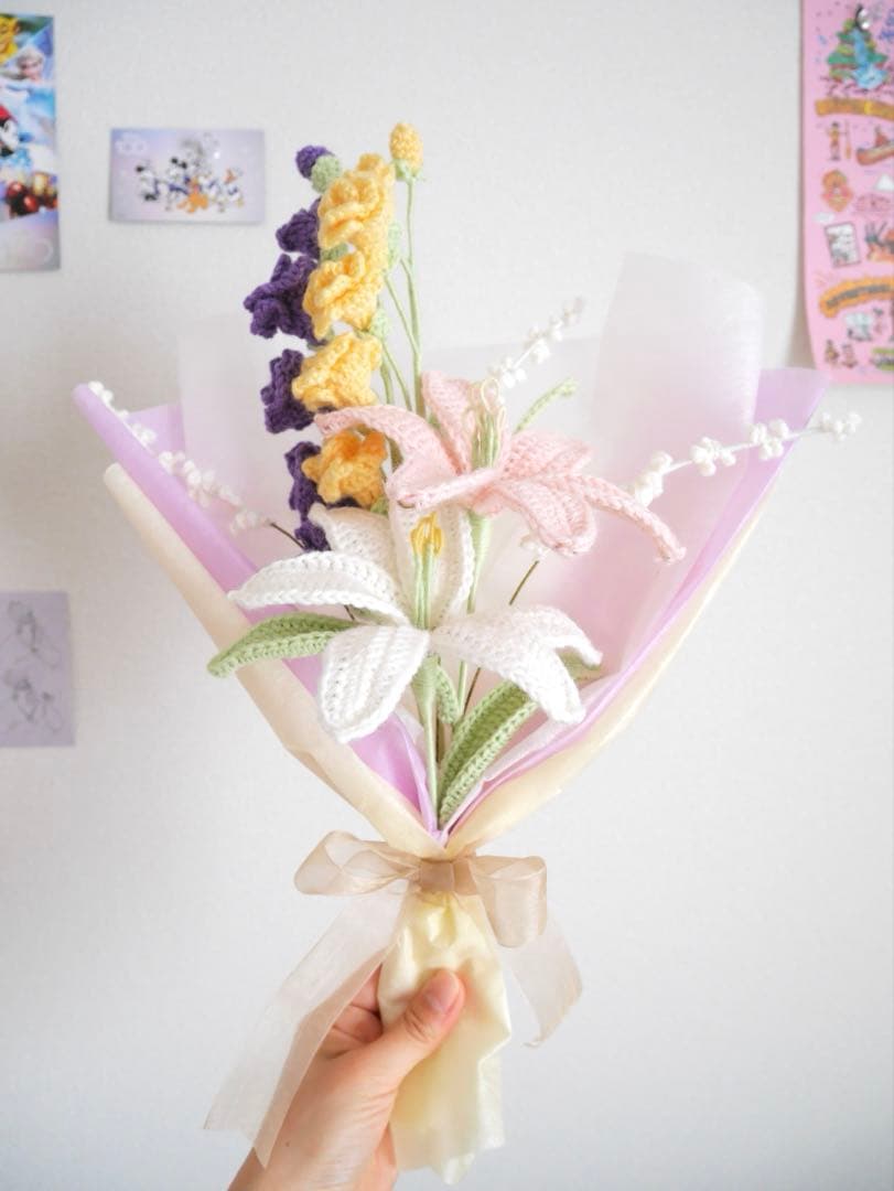 【ラベンダーブランチ】枯れない花束 プレゼント 誕生日 かぎ編み 毛糸の花