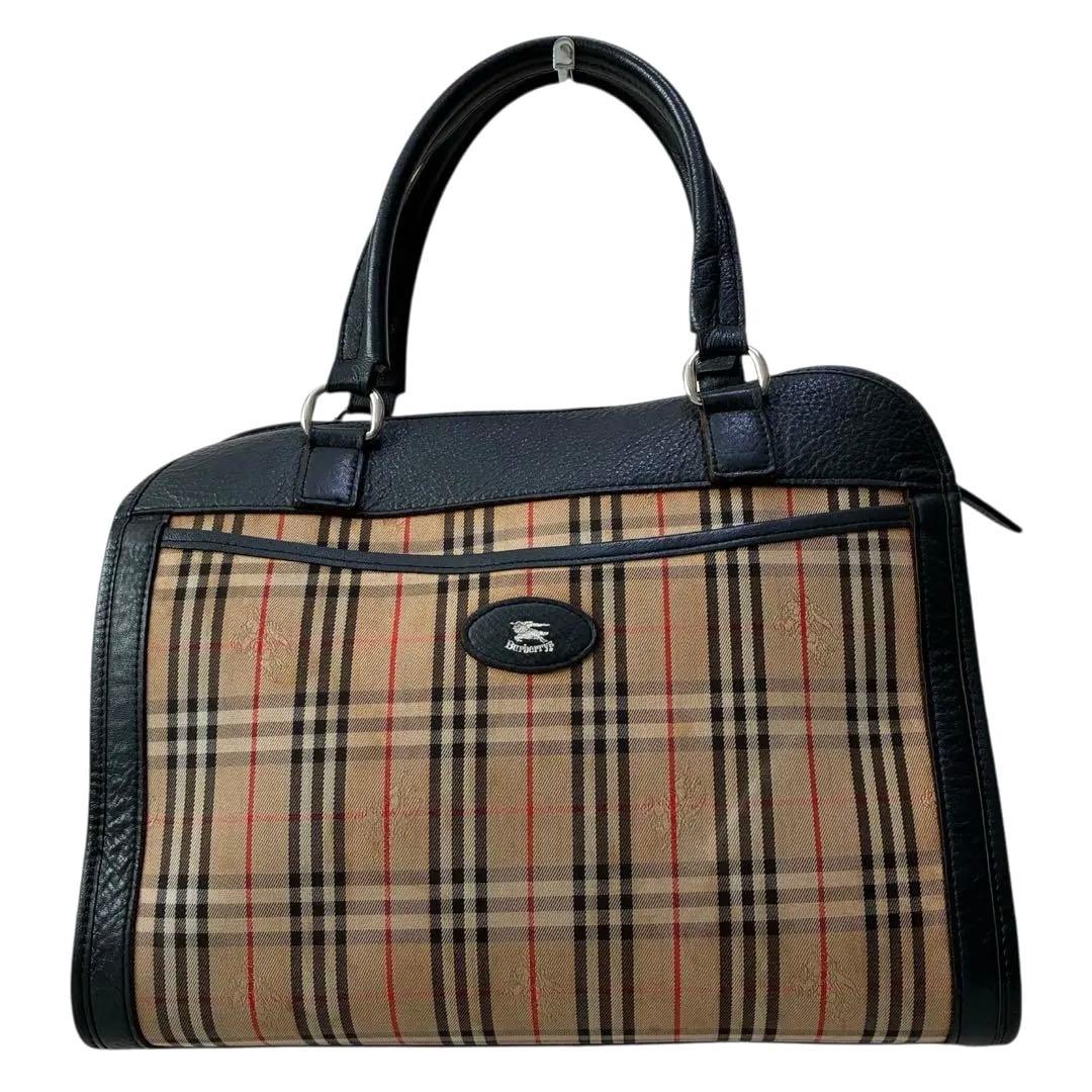 バーバリー Burberrys ノバチェック 黒レザー ボストン