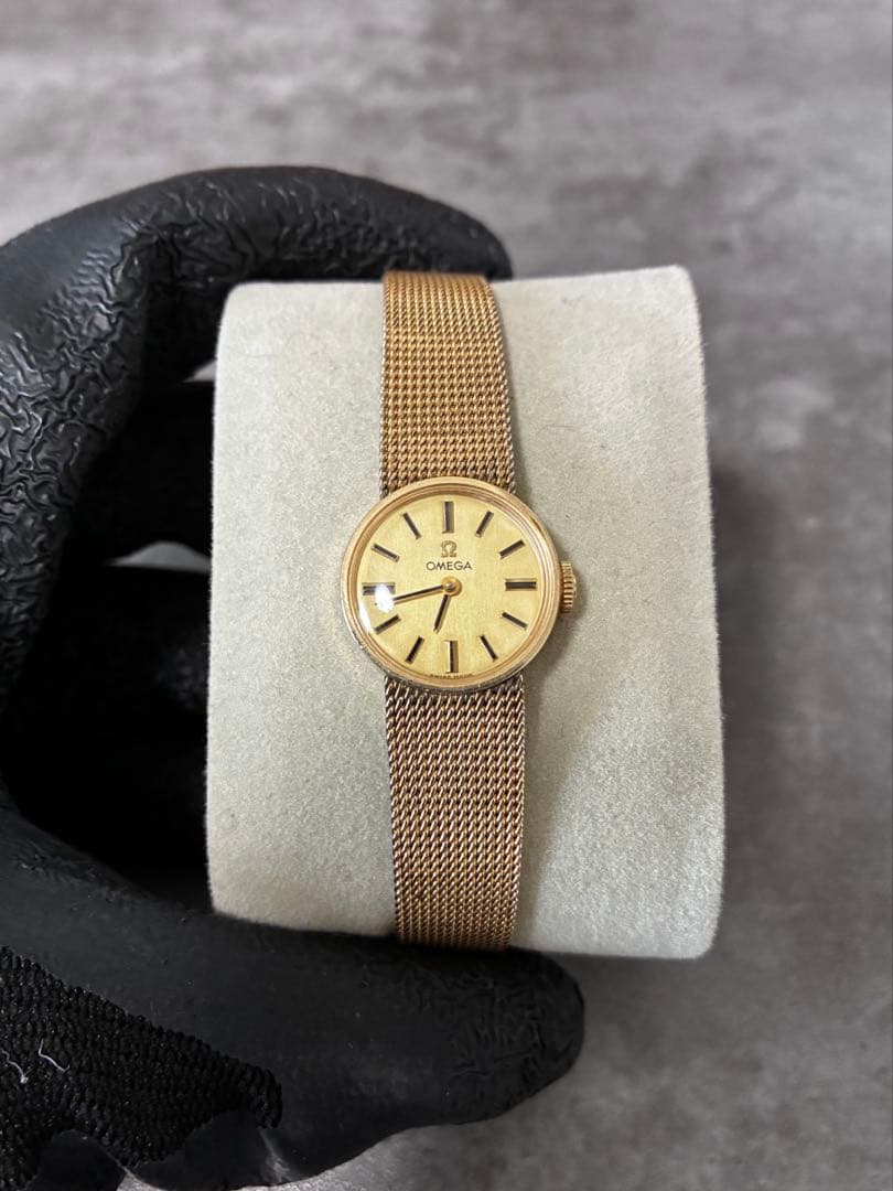 【OH・動作確認済】OMEGA 10金GF　手巻き時計　ゴールドメッシュバンド