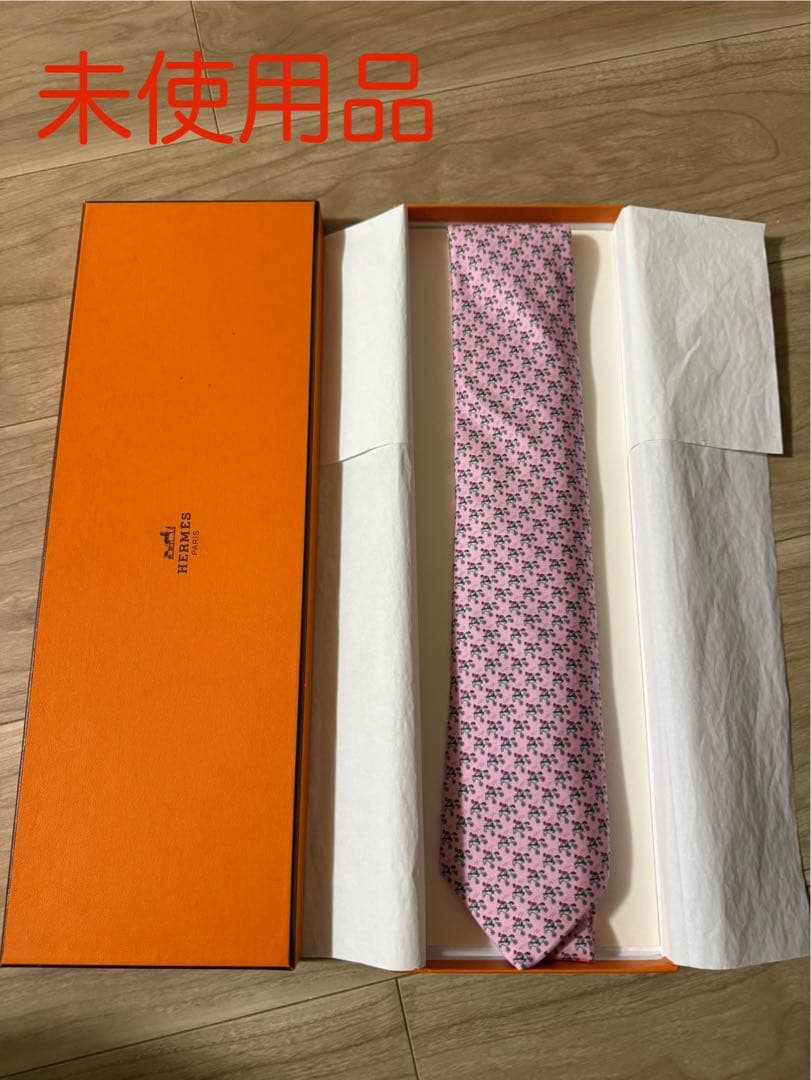 【kiki】HERMES ピンク 馬柄 ネクタイ 箱付き