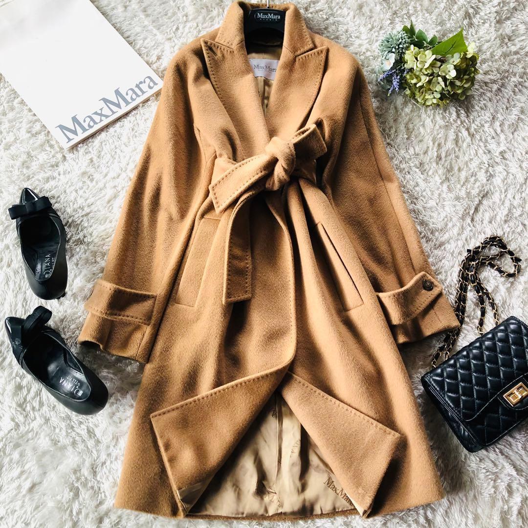 極美品✨マックスマーラ マニュエラコート キャメル100% 女優襟 白タグ M
